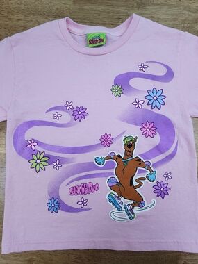 Vtg Scooby Doo Rollerblading Girls Pink T-Shirt L 10/12 Flower Skate 2001 Y2K